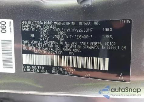 2015 Toyota Sienna L 7 Passenger from USA, damaged, VIN 5TDZK3DC8FS678539